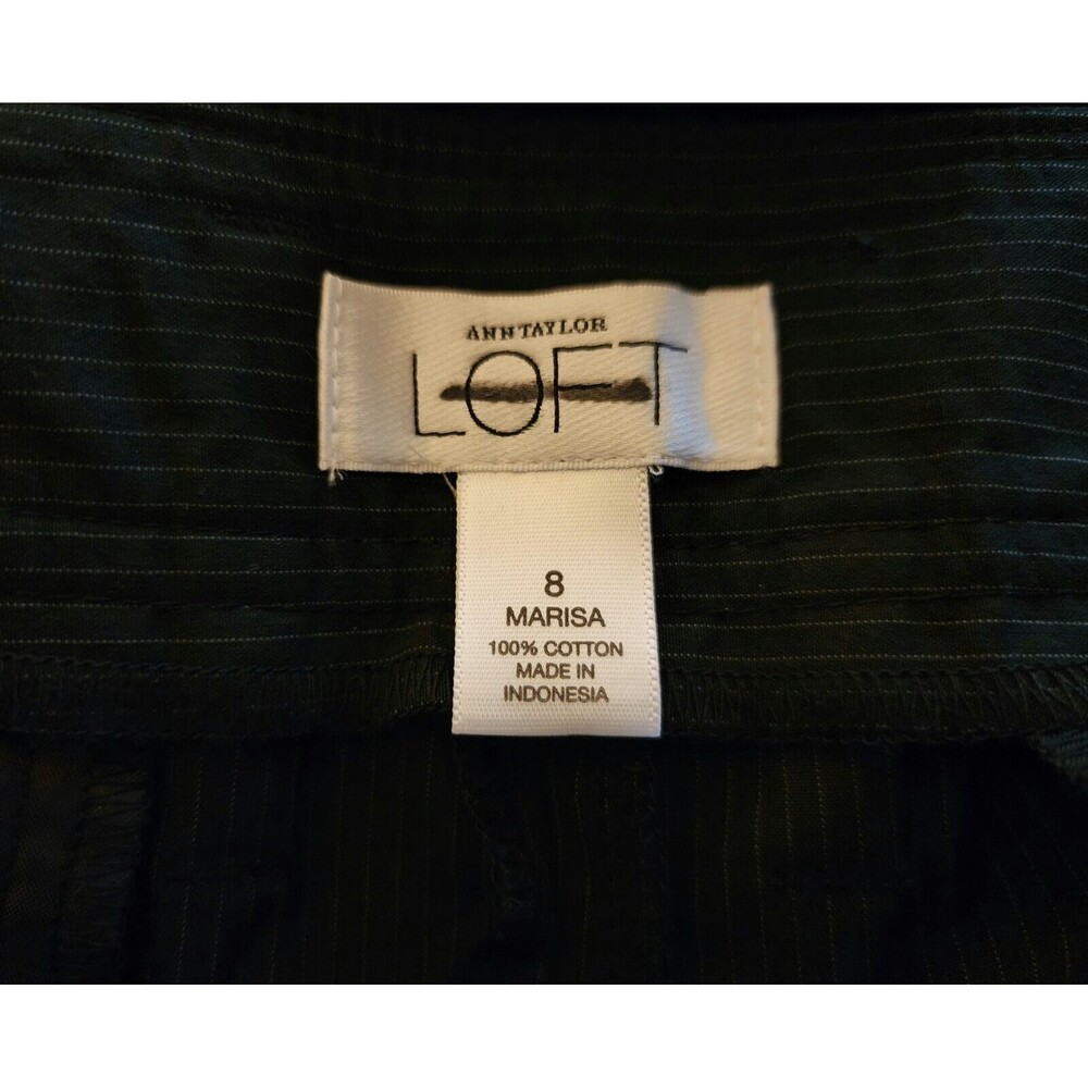 Ann Taylor LOFT Womens Marisa Cotton Striped Cropped Pants Black Cuffed Size 8 - Picture 6 of 9